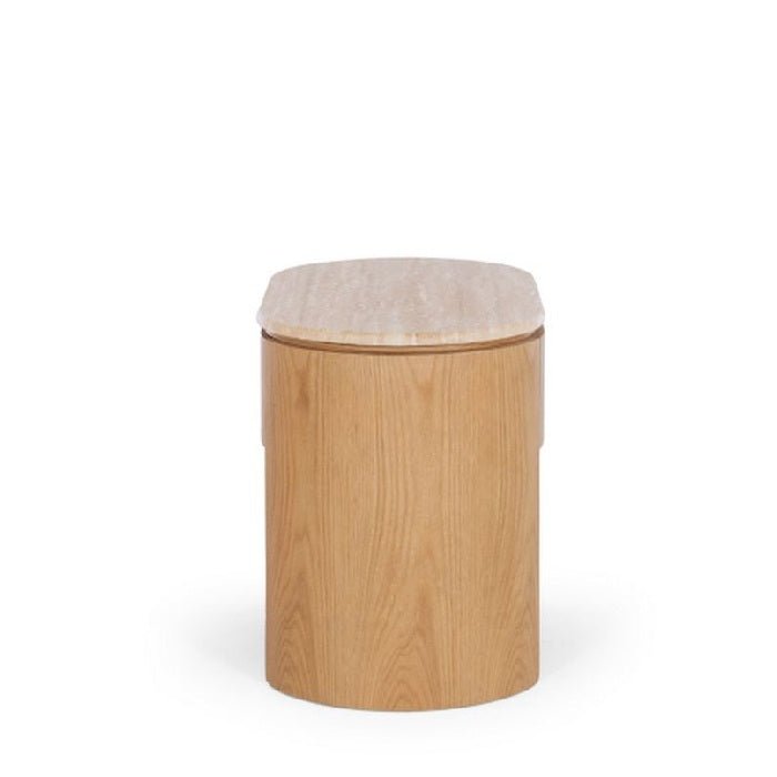 Clover 1 Dr Bedside - Travertine Top & Oak - Paulas Home & Living