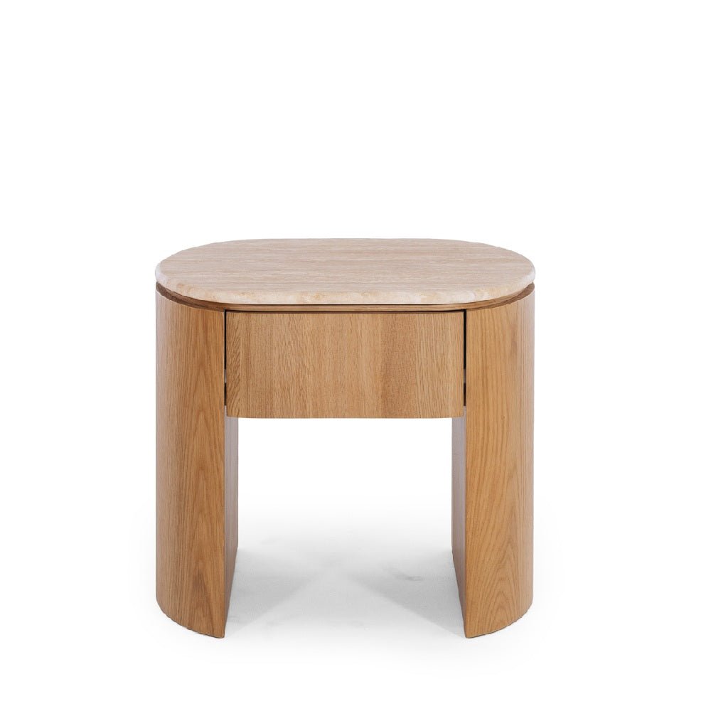 Clover 1 Dr Bedside - Travertine Top & Oak - Paulas Home & Living