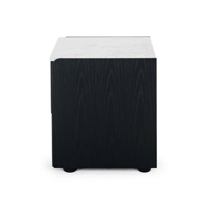 Cube Black 2 Drawer Bedside - Marble top - Paulas Home & Living