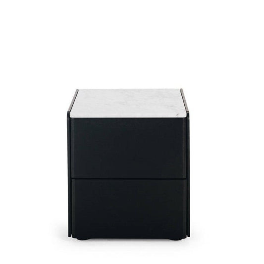 Cube Black 2 Drawer Bedside - Marble top - Paulas Home & Living