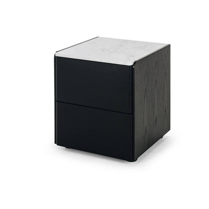 Cube Black 2 Drawer Bedside - Marble top - Paulas Home & Living