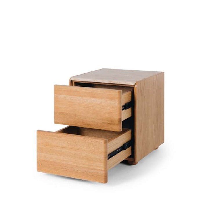 Cube Natural 2 Drawer Bedside - Travertine top - Paulas Home & Living
