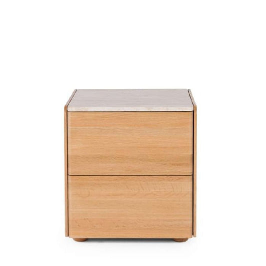 Cube Natural 2 Drawer Bedside - Travertine top - Paulas Home & Living