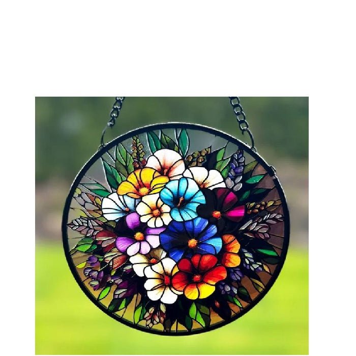 Floral Stained Glass Hanger 115dia - Paulas Home & Living