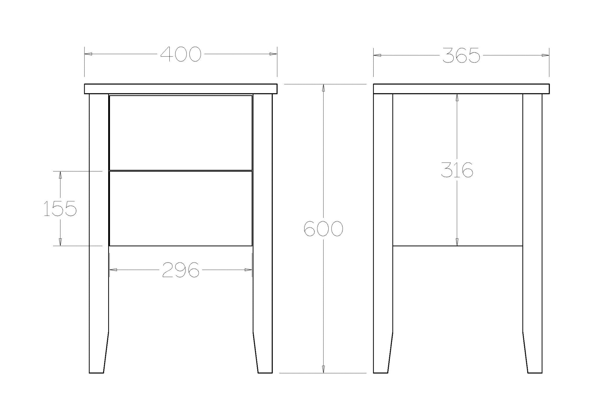 Ivydale Bedside 2 Drawer - Slim - Ash