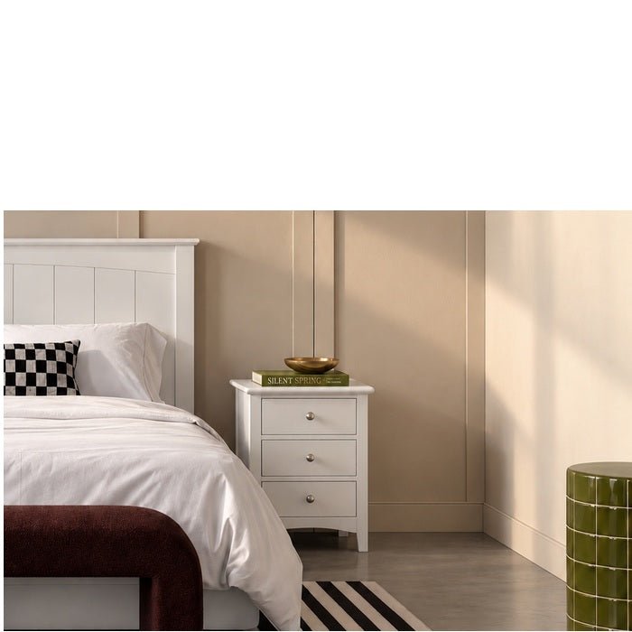 Jessica Bedside 3 Drawer - All White or Oak Top - Paulas Home & Living