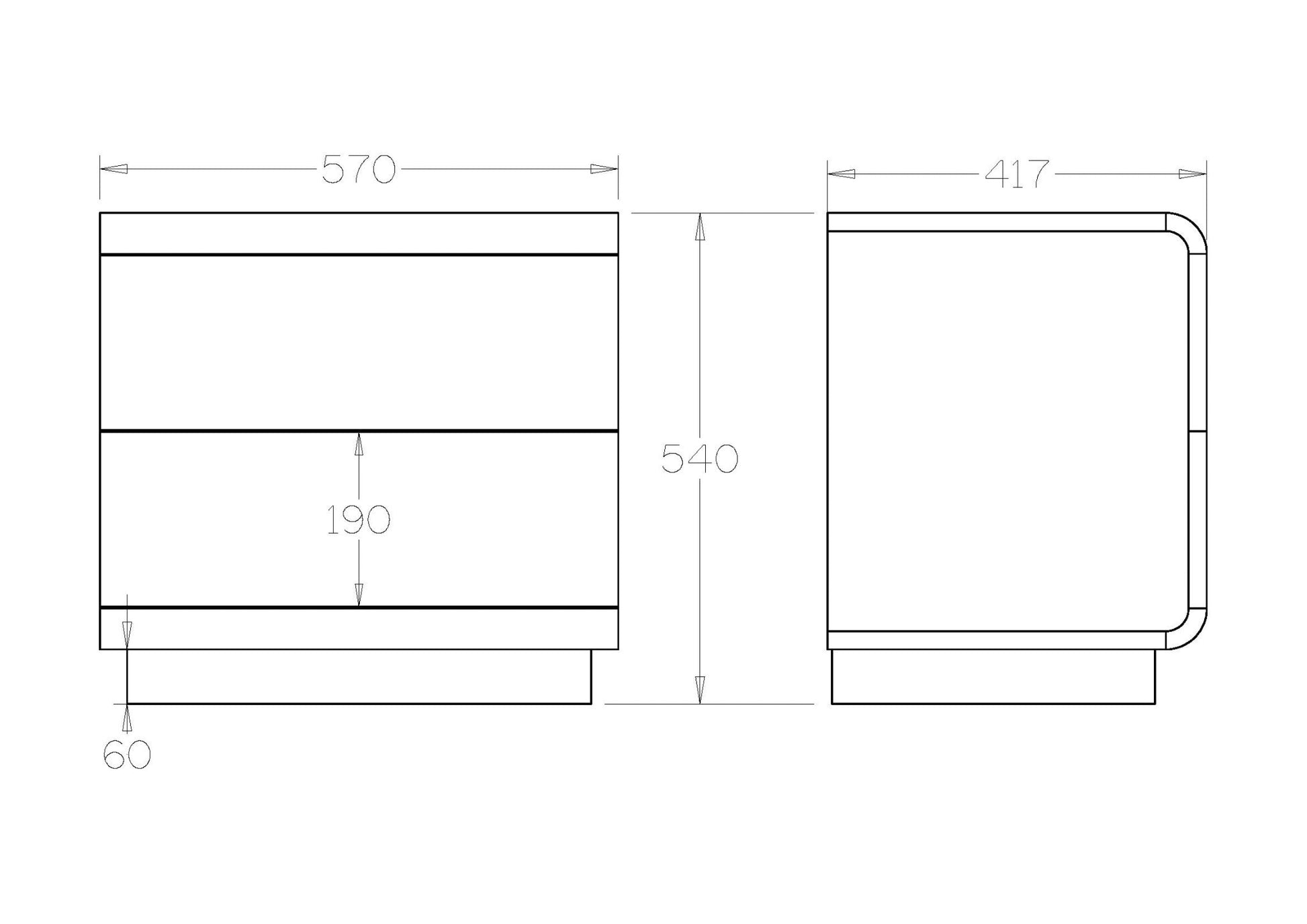 Karamea Bedside 2 Drawer - With Cut Out (Ash) - Paulas Home & Living