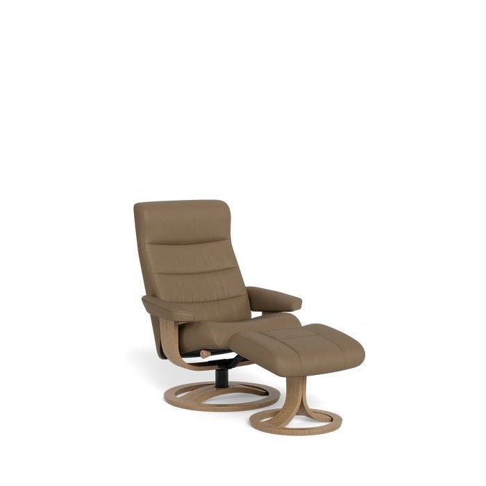 La - Z - Boy Tampa Oak Swivel Recliner + Footstool in Essenza Leather - Paulas Home & Living