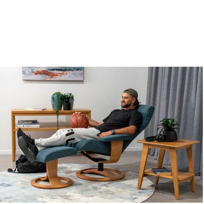 La - Z - Boy Tampa Oak Swivel Recliner + Footstool in Premium Aurora Leather - Paulas Home & Living