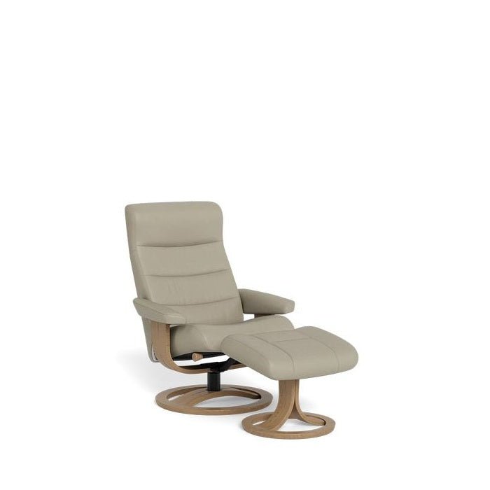 La - Z - Boy Tampa Oak Swivel Recliner + Footstool in Premium Aurora Leather - Paulas Home & Living