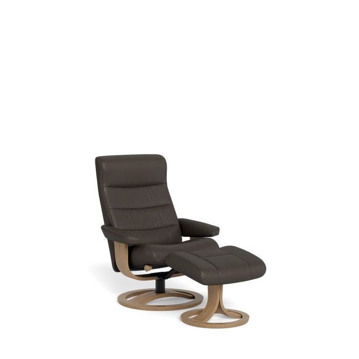 La - Z - Boy Tampa Oak Swivel Recliner + Footstool in Premium Aurora Leather - Paulas Home & Living