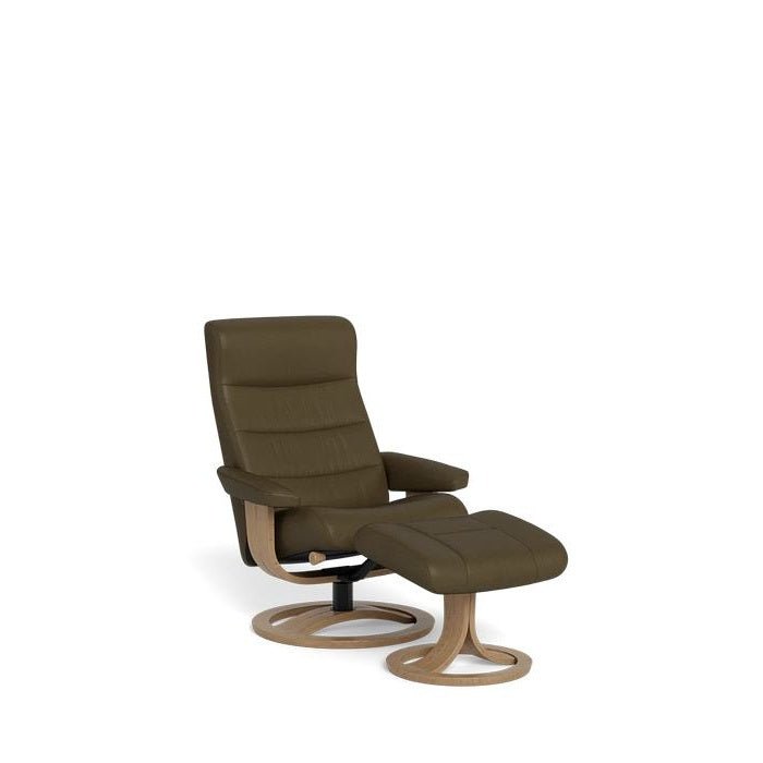 La - Z - Boy Tampa Oak Swivel Recliner + Footstool in Premium Aurora Leather - Paulas Home & Living