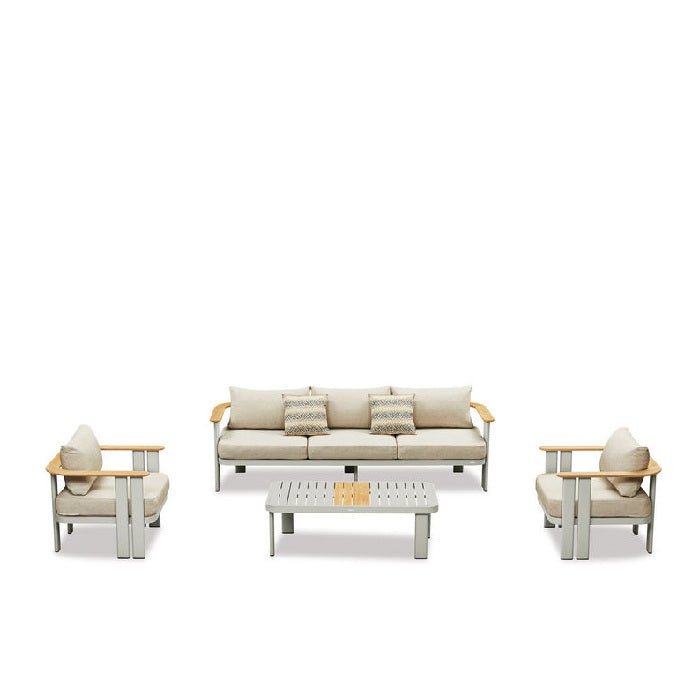 Lamont Outdoor Lounge Suite - 4 Pce (Teak arms) - Paulas Home & Living