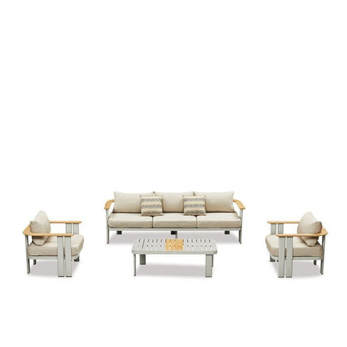 Lamont Outdoor Lounge Suite - 4 Pce (Teak arms) - Paulas Home & Living