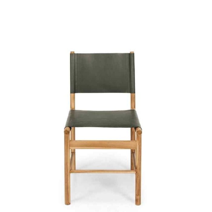 Ned Dining Chair - Olive (Teak & Leather) - Paulas Home & Living