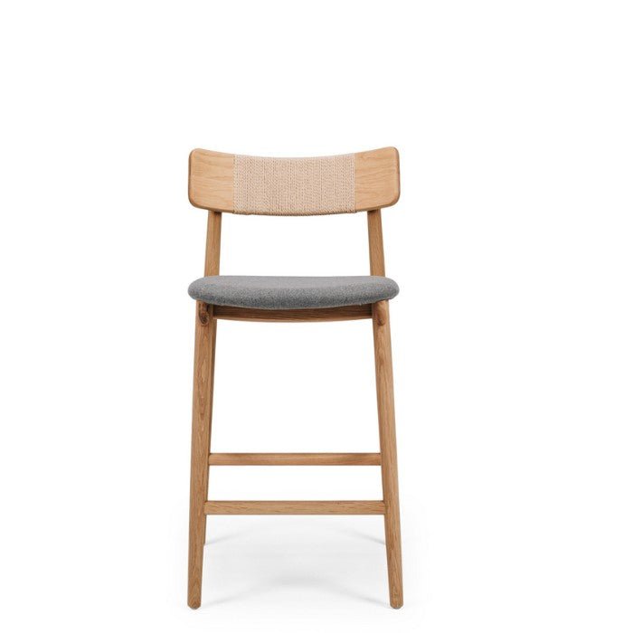 Niles Barstool High Back (Natural Oak) Fabric - Paulas Home & Living