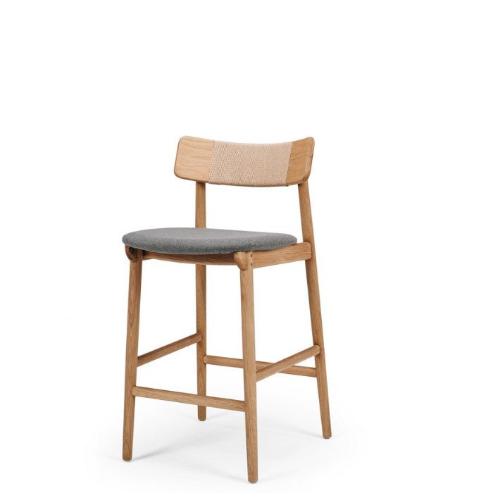 Niles Barstool High Back (Natural Oak) Fabric - Paulas Home & Living