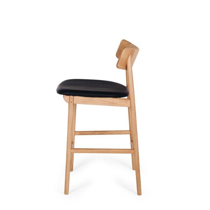 Niles Barstool High Back (Natural Oak) PU - Paulas Home & Living