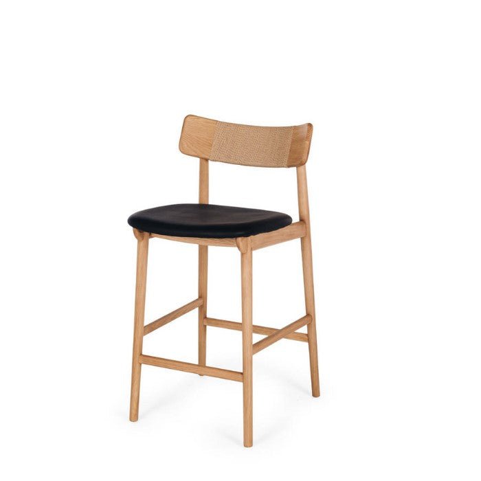 Niles Barstool High Back (Natural Oak) PU - Paulas Home & Living
