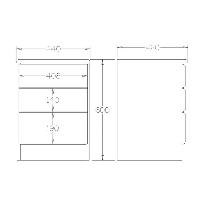 Northville Bedside 3 Drawer - Paulas Home & Living