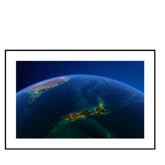 NZ From Space Glass Print In Frame - Paulas Home & Living