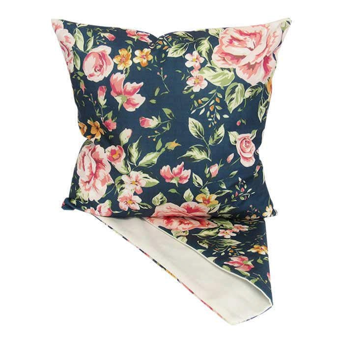 Pink Roses on Blue Cushion - Paulas Home & Living