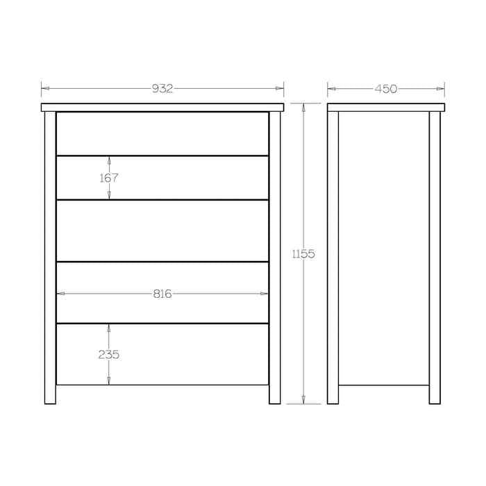 Portland Tallboy 5 Drawer - Paulas Home & Living