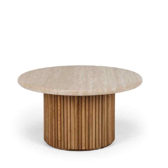 Rho Coffee Table Natural Oak with Travertine Top - 850dia - Paulas Home & Living