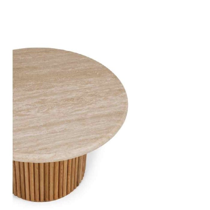 Rho Coffee Table Natural Oak with Travertine Top - 850dia - Paulas Home & Living
