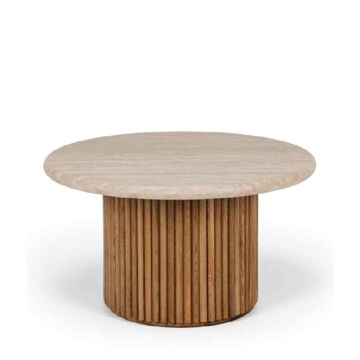 Rho Coffee Table Natural Oak with Travertine Top - 850dia - Paulas Home & Living
