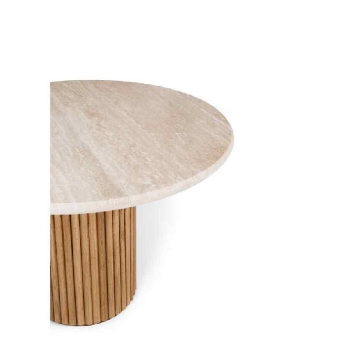 Rho Dining Table Natural Oak with Travertine Top - 1200dia (Seats 4) - Paulas Home & Living