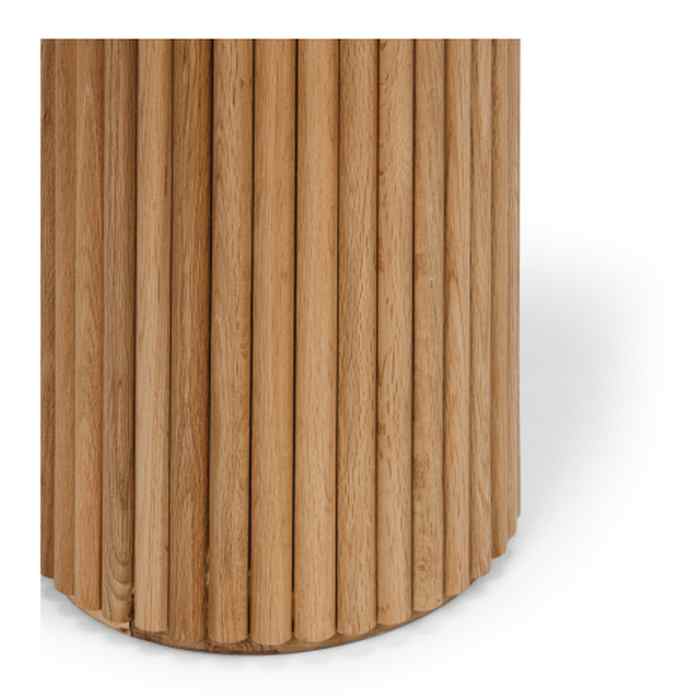 Rho Side Table Natural Oak with Travertine Top - 500dia - Paulas Home & Living