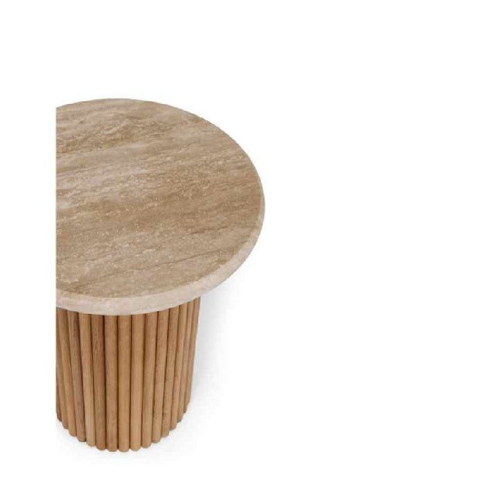 Rho Side Table Natural Oak with Travertine Top - 500dia - Paulas Home & Living