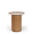Rho Side Table Natural Oak with Travertine Top - 500dia - Paulas Home & Living