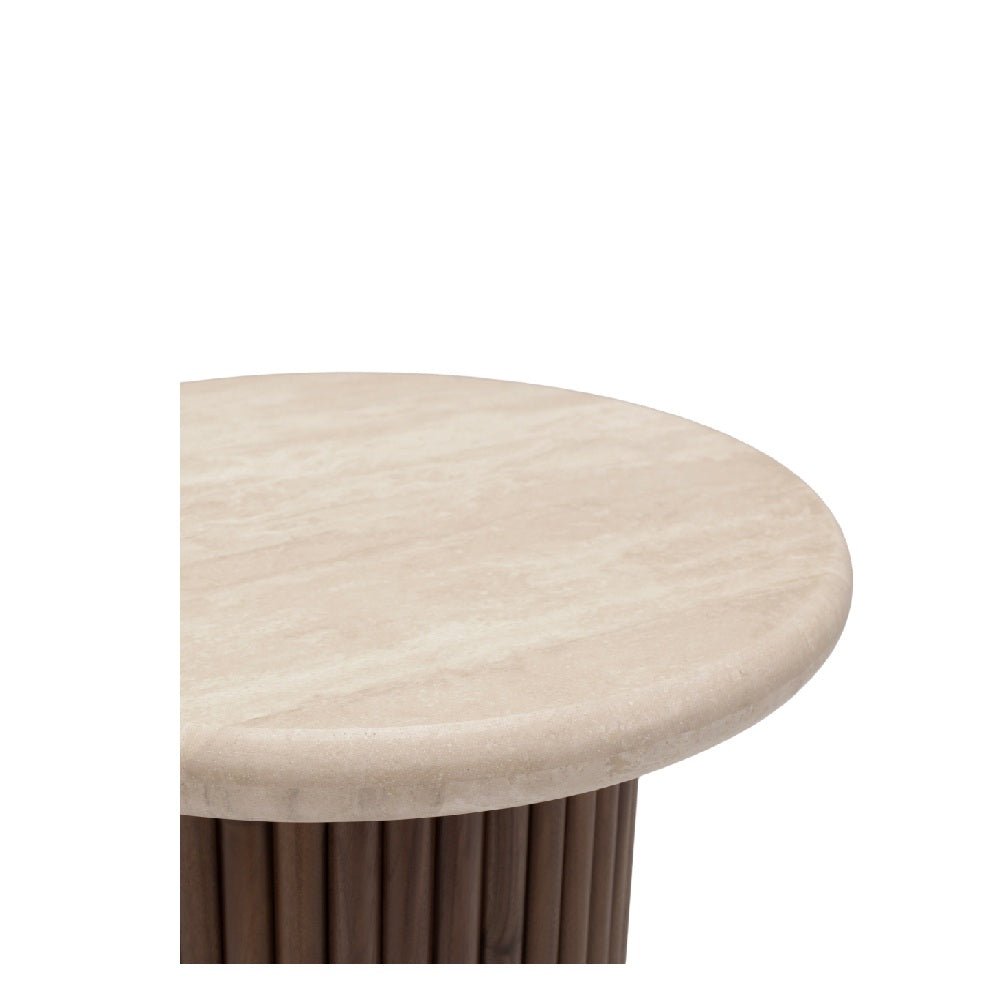 Rho Side Table with Travertine Top - 500dia - Paulas Home & Living