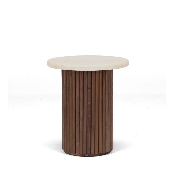 Rho Side Table with Travertine Top - 500dia - Paulas Home & Living