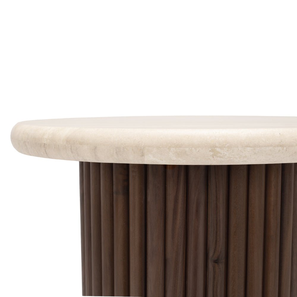 Rho Side Table with Travertine Top - 500dia - Paulas Home & Living