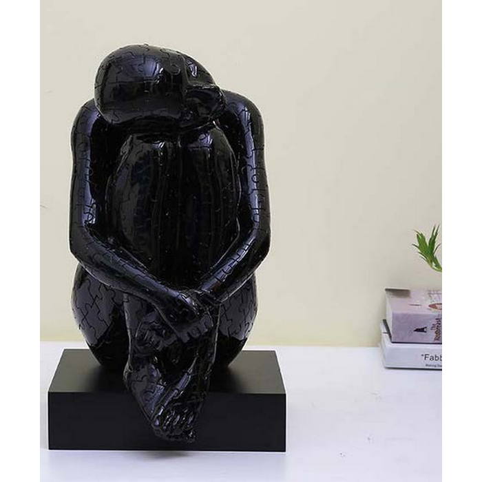 Sitting Jigsaw Lady Sculpture - Black - Paulas Home & Living