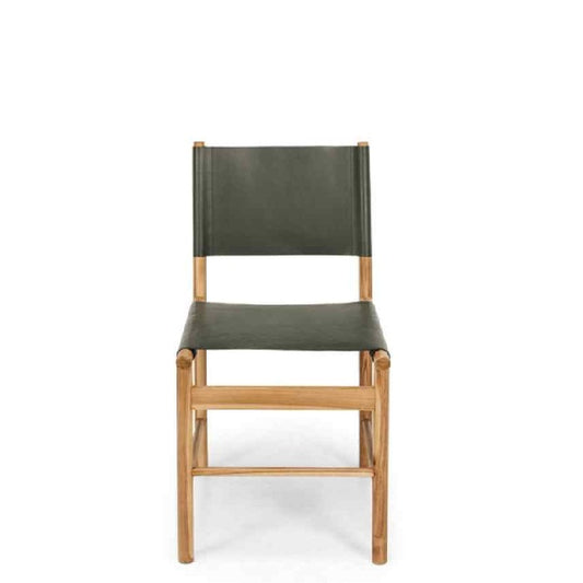 Ned Dining Chair - Olive (Teak & Leather)