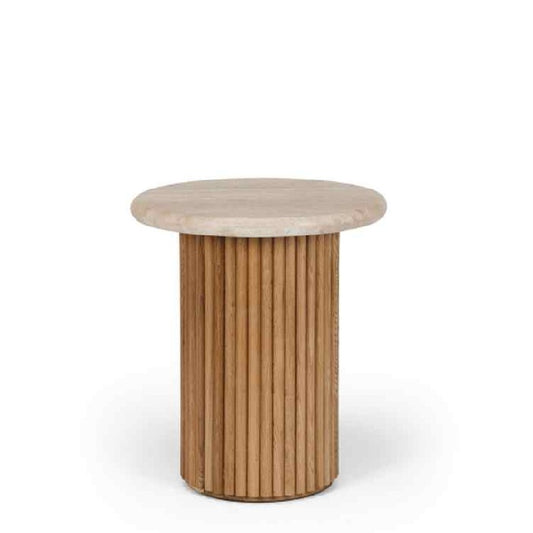 Rho Side Table Natural Oak with Travertine Top - 500dia