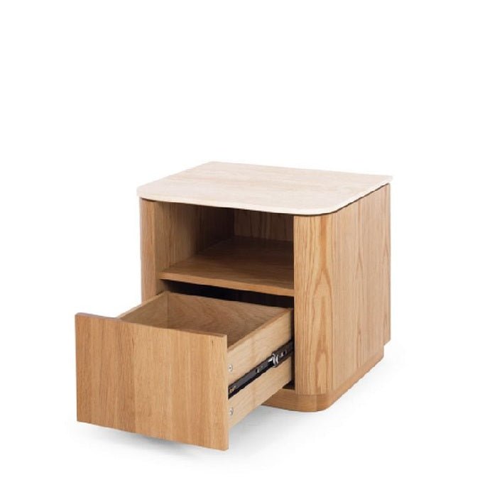 Stash 1 Dr Bedside - Travertine Top & Oak - Paulas Home & Living