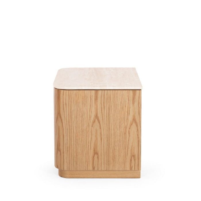 Stash 1 Dr Bedside - Travertine Top & Oak - Paulas Home & Living