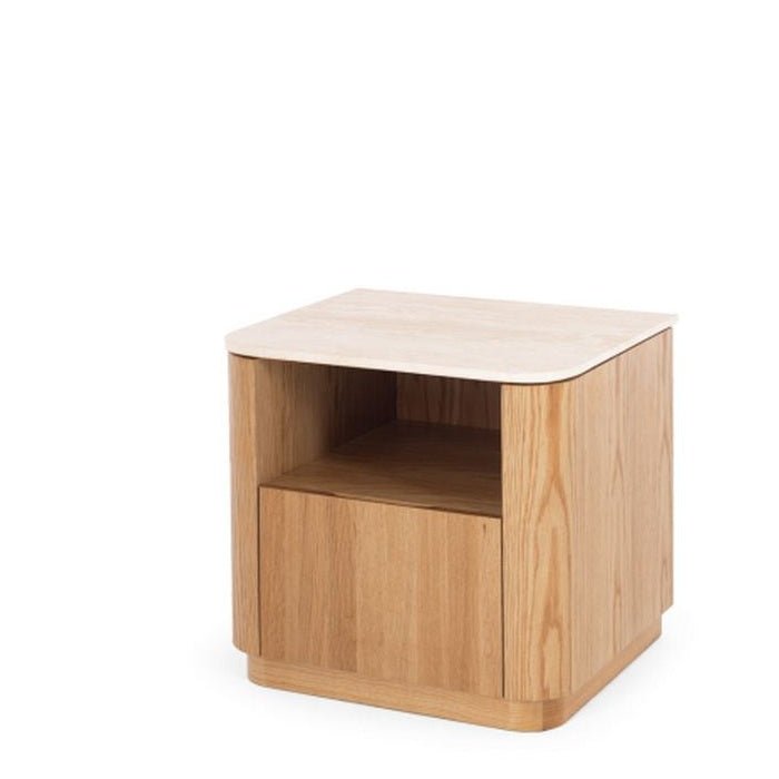 Stash 1 Dr Bedside - Travertine Top & Oak - Paulas Home & Living