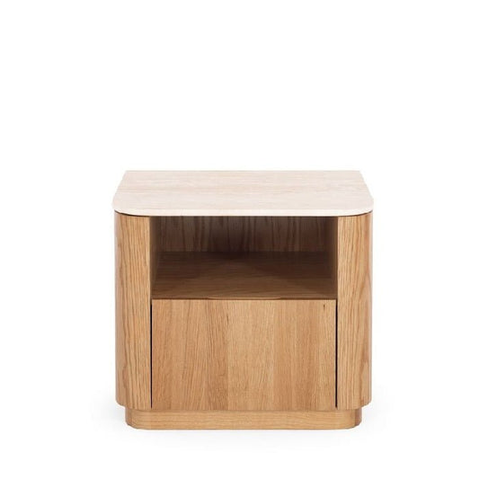 Stash 1 Dr Bedside - Travertine Top & Oak - Paulas Home & Living