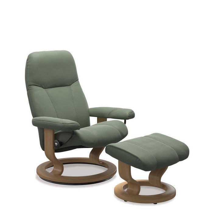 Stressless® Consul Large Leather Recliner - Classic Base (Batick Thyme Green) - Paulas Home & Living