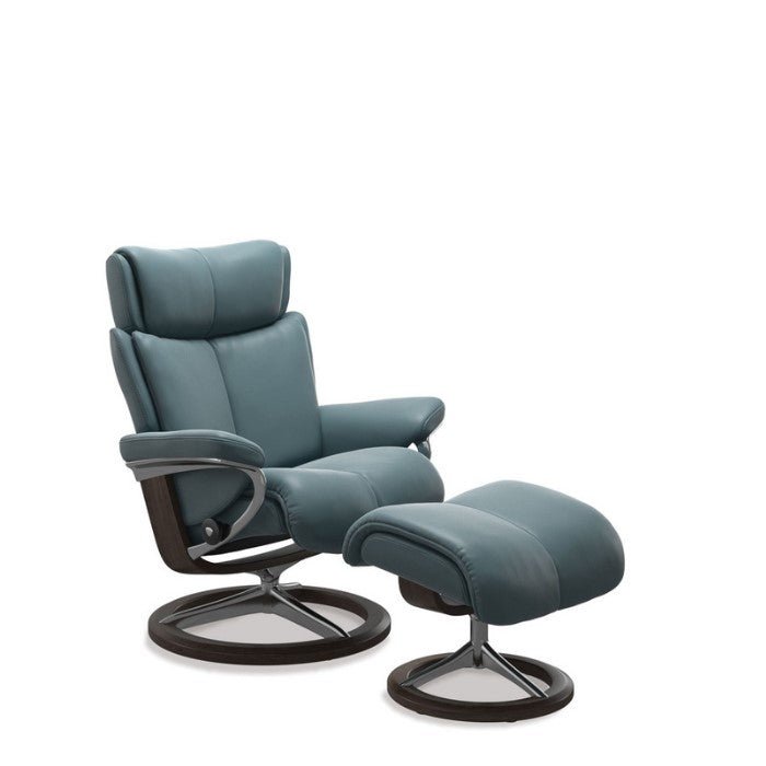 Stressless® Magic Large Leather Recliner - Signature Base (Paloma Teal Blue) - Paulas Home & Living