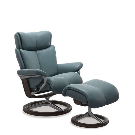 Stressless® Magic Medium Leather Recliner - Signature Base (Paloma Teal Blue) - Paulas Home & Living