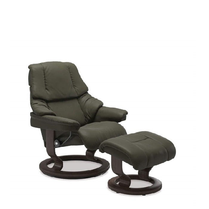 Stressless® Reno Medium Leather Recliner - Classic Base (Paloma Dark Olive) - Paulas Home & Living