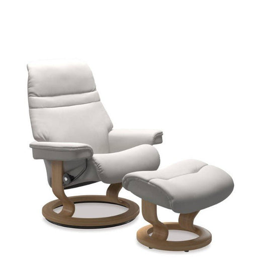 Stressless® Sunrise Leather Recliner Classic Base - Special Buy (Batick Milky White) - Paulas Home & Living