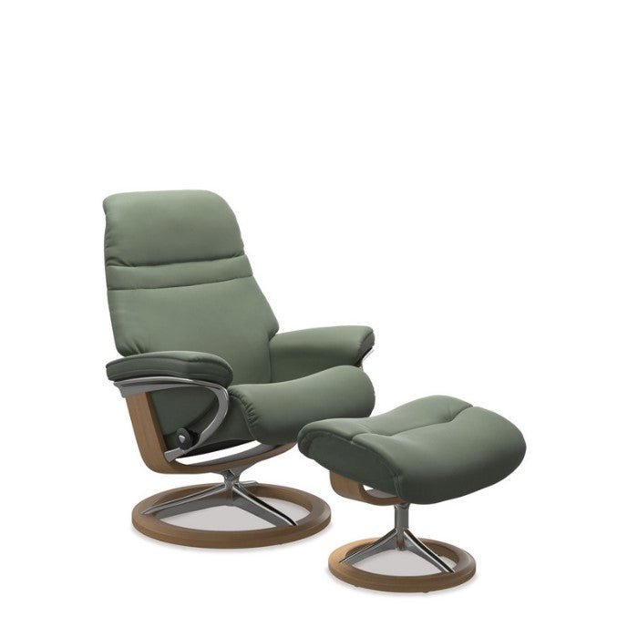 Stressless® Sunrise Leather Recliner - Signature Base - Batick Thyme Green - Paulas Home & Living